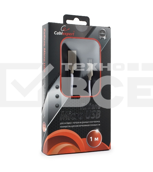 Кабель USB 2.0 Cablexpert CC-P-mUSB02W-1M, AM/microB, серия Platinum, длина 1м, белый, блистер
