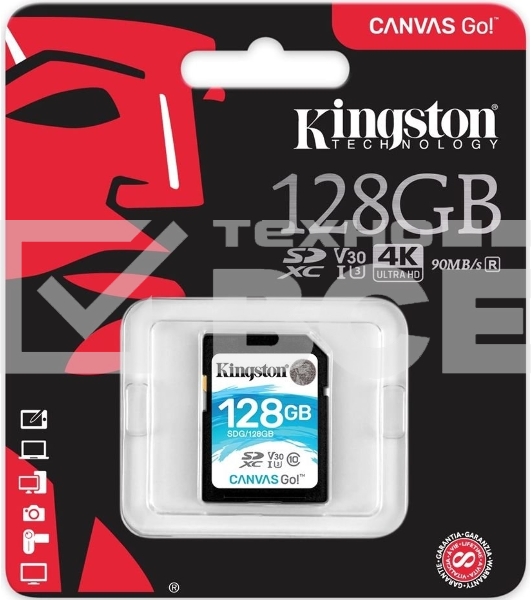 Карта памяти Kingston 128GB SDXC Canvas Go Plus 170R C10 UHS-I U3 V30 EAN: 740617301458
