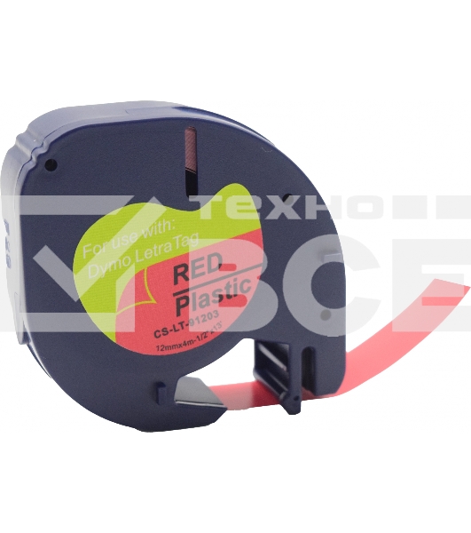 Картридж ленточный Cactus CS-LT-91203 черный шрифт, красный фон (12 мм, 4 м) для Dymo Letra Tag LT-100H