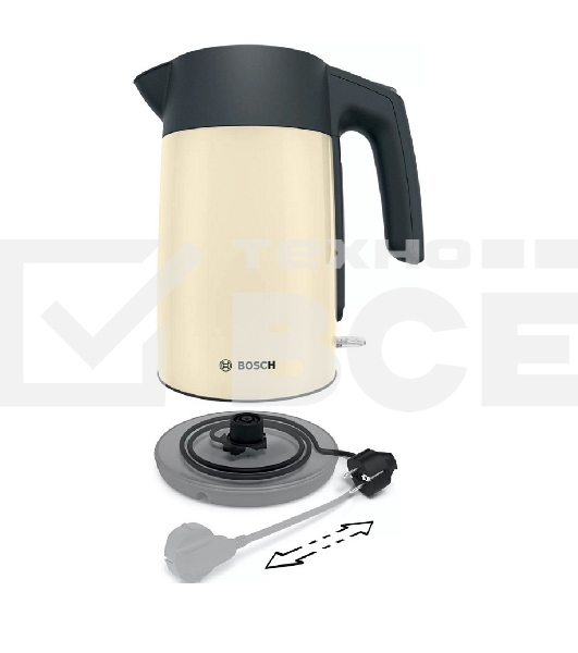 Чайник Bosch TWK7L467, 1.7л, 2400 Вт., нерж.сталь, покрытая эмалью, бежевый, шкала уровня воды