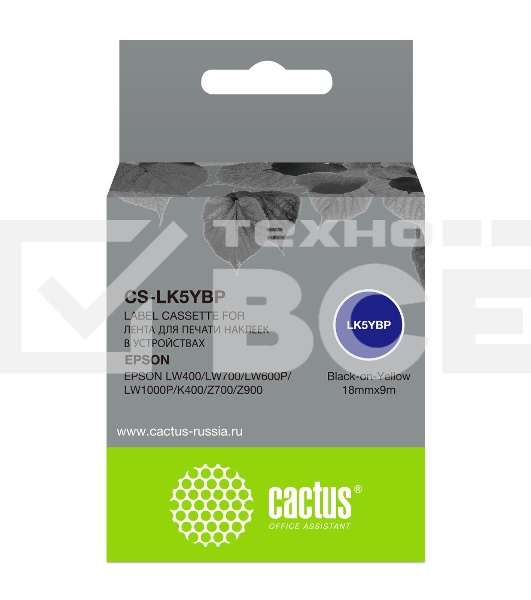 Картридж ленточный Cactus CS-LK5YBP черный, 18мм, 9м для Epson LW400/LW700/LW600P/LW1000P/K400/Z700/Z900