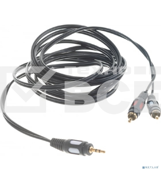 Шнур Стерео 3,5 мм - 2 RCA, длина 3 мeтра (GOLD) Rexant