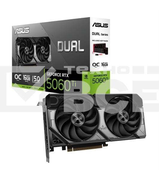 Видеокарта ASUS RTX 5060Ti DUAL OC 16Gb GDDR7 128bit 3xDP HDMI 2FAN RTL DUAL-RTX 5060TI-O16G