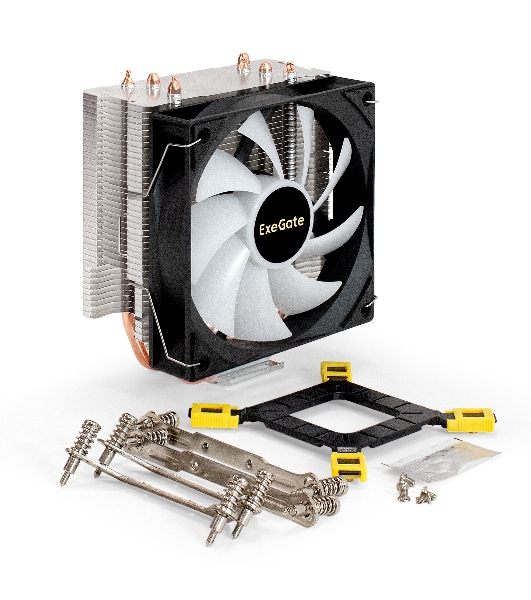 Кулер ExeGate Wizard EXX400V3-PWM.FRGB (Al+Cu, 4 тепл.трубки, LGA775/1150/1151/1155/1156/1200/1700/1851/AM2/AM2+/AM3/AM3+/AM4/AM5/FM1/FM2/754/939/940, TDP 140W, Fan 120mm, PWM, 800-1800RPM, Hydro bearing, 4pin, 11-24db, 540г, FRGB подсветка, с термопастой, на винтах, RTL)