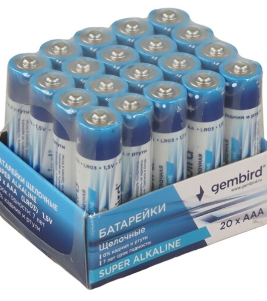 Батарейки щелочные/алкалиновые Gembird Gb-LR03-20B, тип AAA, 20шт, коробка