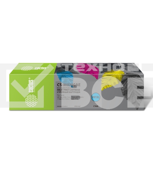 Картридж струйный Cactus CS-M0J90AE (991XL) голубой (250 мл) для HP PW 755dn/MFP774dn/779dn/Pro750dw/772dn