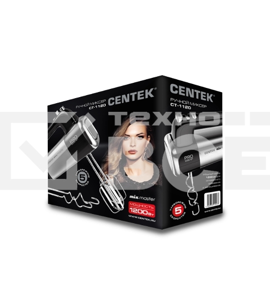 Миксер Centek CT-1120 (черн/сталь) 1200Вт, 5 скоростей+турбо, взбивание/замешивание
