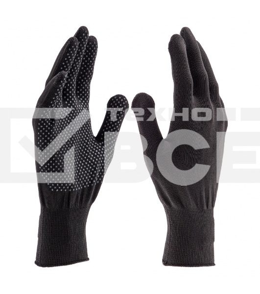 Перчатки из синтетической нити, ПВХ точка, 13 класс, черные, XL Россия