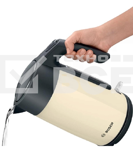 Чайник Bosch TWK7L467, 1.7л, 2400 Вт., нерж.сталь, покрытая эмалью, бежевый, шкала уровня воды