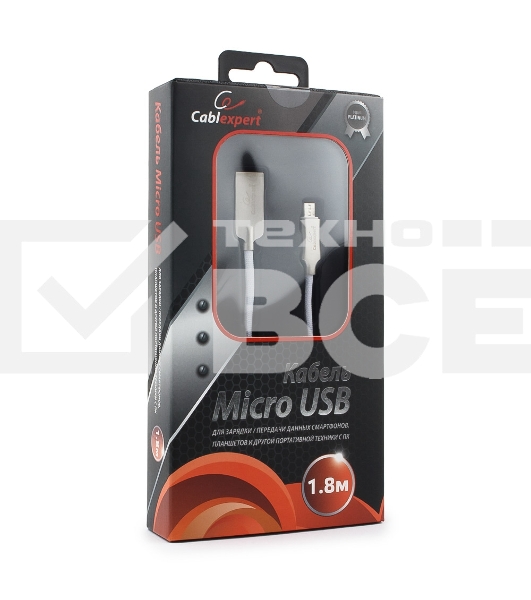 Кабель USB 2.0 Cablexpert CC-P-mUSB02W-1.8M, AM/microB, серия Platinum, длина 1.8м, белый, блистер