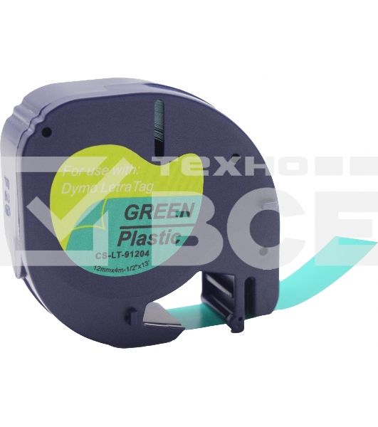 Картридж ленточный Cactus CS-LT-91204 черный шрифт, зеленый фон (12 мм, 4 м) для Dymo Letra Tag LT-100H