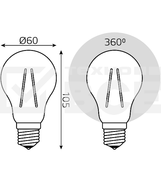 Лампа Gauss Filament А60 12W 1250lm 4100К Е27 LED 1/10/40