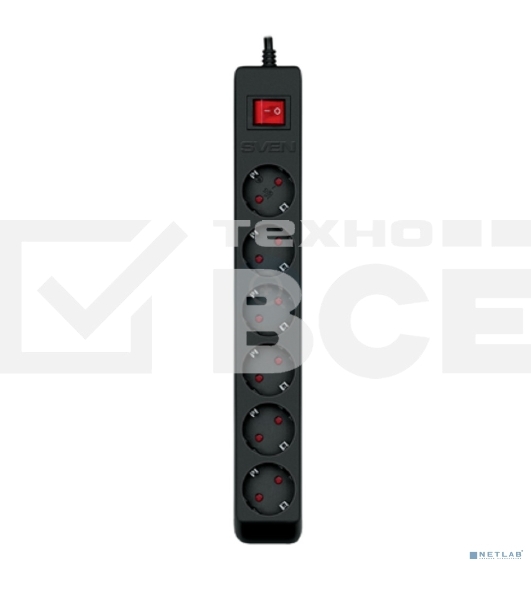 Фильтр SVEN Optima 3,0 м (6 розеток с защитными шторками) черный, цветная коробка