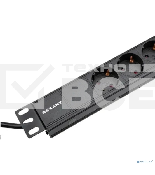 Блок распределения питания Rexant для 19' шкафов, горизонтальный, 6 розеток СЕЕ 7/4, 16A, без выкл, алюм корп, шнур 2м, вилка СЕЕ 7/7