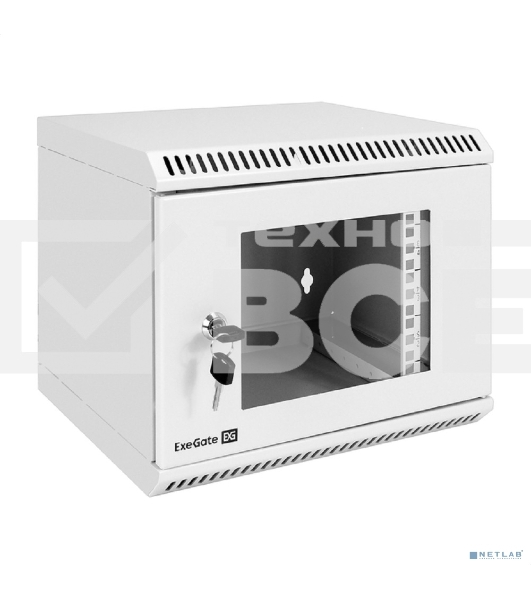 Шкаф телекоммуникационный 10' настенный 6U ExeGate EC-WM-6U.280.G.GREY (10', 6U, 350x280x287мм (ШхГхВ), передняя дверь закаленное стекло, пыле- и влагозащита IP23, светло-серый RAL 7035)