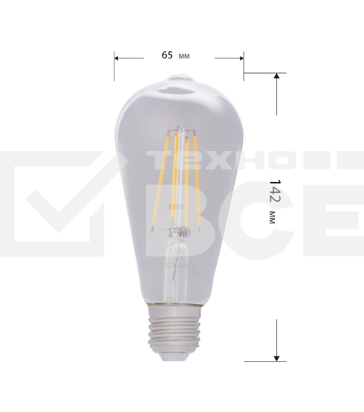 Лампа светодиодная филаментная Rexant Груша ST64 11.5 Вт 1380 Лм 2700K E27 прозрачная колба