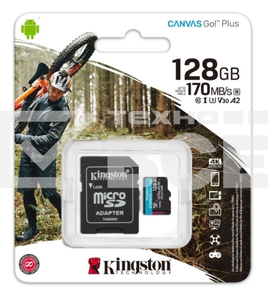 Карта памяти Kingston 128GB microSDXC Canvas Go Plus 170R A2 U3 V30 Card + ADP EAN: 740617301182