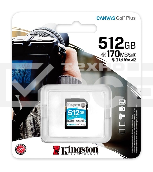 Флеш карта SD 512GB Kingston SDXC Class 10 UHS-I U3 V30 Canvas Go Plus 170MB/s