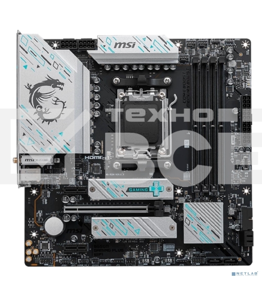 Материнская плата MSI B650M GAMING PLUS WIFI, AM5, AMD B650, 4xDDR5, 4xSATA, 2xM.2, 1xPCI-E 4.0 x16, 2xPCI-E x1, 1xHDMI, 1xDP, 1x 2.5Gb LAN, 4xUSB-A 3.2 Gen 1, 3xUSB-A 3.2 Gen 2, 1xUSB-C 3.2 Gen 2, 3x3.5 мм, 7.1, Micro-ATX