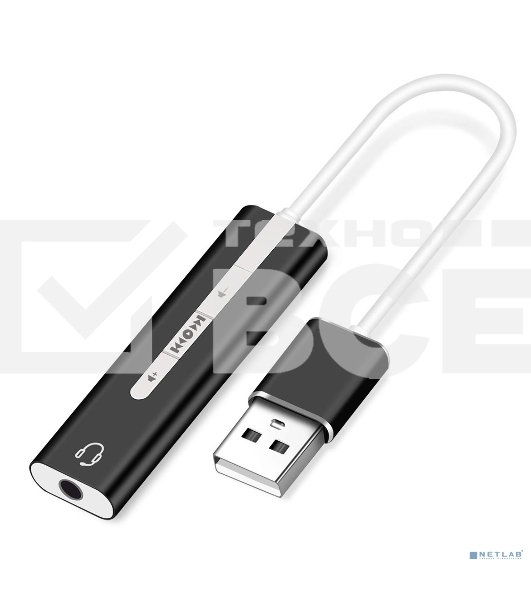 ORIENT AU-04PLB, Адаптер USB to Audio (звуковая карта), jack 3.5 мм (4-pole) для подключения телефонной гарнитуры к порту USB, кнопки: громкость +/-, играть/пауза/вперед/назад; Windows/Linux/MAC OS