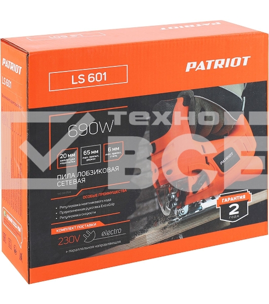 Лобзик PATRIOT LS 601 The One [190301709] {690 Вт, макс толщина дерева 65мм, 4 поз. маятниковый ход, быстрая смена пилки, регулировка скорости}