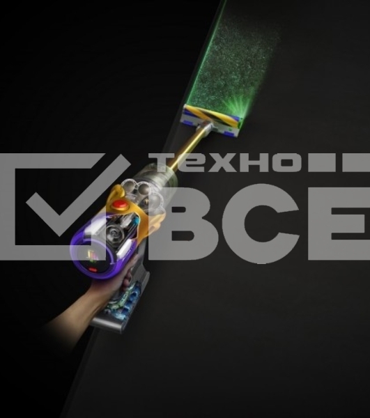 Пылесос вертикальный Dyson V12 Detect Slim Absolute желтый/серый, питание от аккумулятора, 150 Вт, уборка сухая, пылесборник 0.35 л, работа от АКБ max - 60 мин