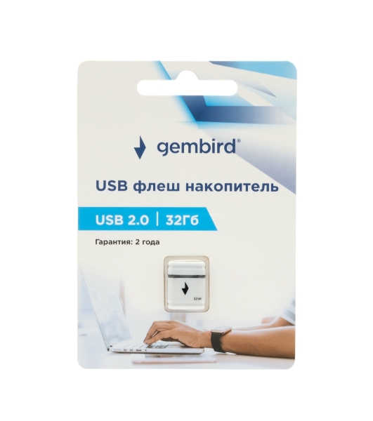 Флешка USB Gembird GFL-2.0-32mini, 32Gb, USB 2.0, R/W 30/15, белый