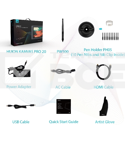 Графический монитор Huion Kamvas Pro 20 (2019), 19.5', 1920x1080, 8192 уровней, HDMI