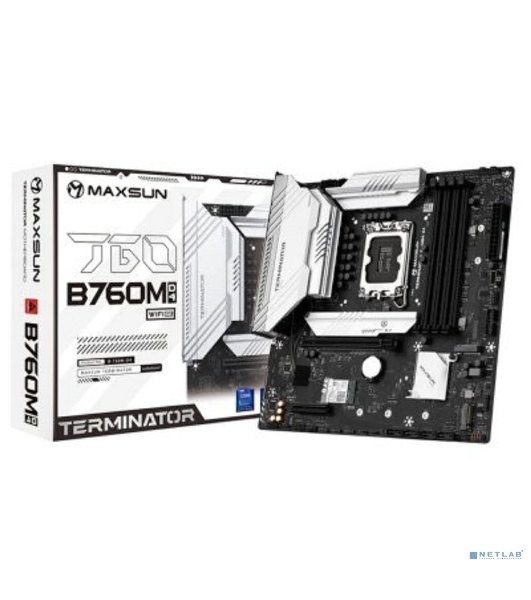 Материнская плата Maxsun MS-Terminator B760M D4 WIFI6E V2 (Socket 1700, mATX, 4*DDR4(128b), DP/HDMI, 4*SATA3, 3*M.2, 1xPCI-E x16 /1xPCI-E x4, 6*USB 2.0, 2*USB 3.2 GEN2, LAN 1*2.5G, Bluetooth, Wi-Fi 802.11ax, RTL)