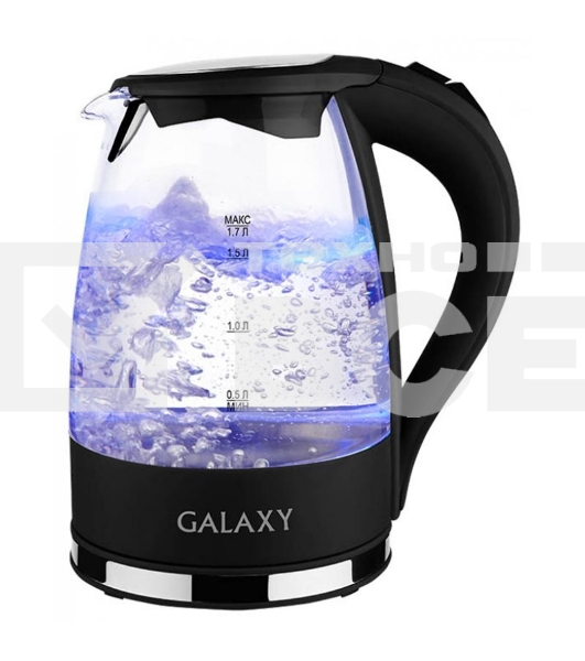 Чайник электрический Galaxy Line GL 0552, черный, стекло, 2200 Вт, 1,7 л, LED-подсветка, шкала уровня воды, корпус из термостойкого стекла