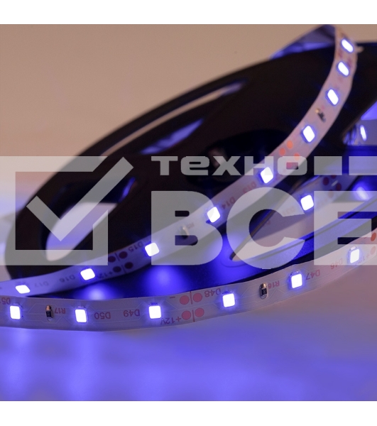 Лента LED открытая, 8 мм, IP23, SMD 2835, 60 LED/m, 12 V, цвет свечения синий