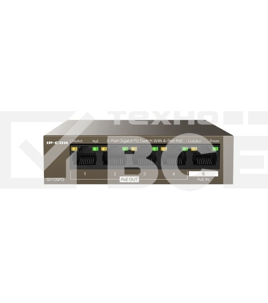 Коммутатор TENDA G1105PD (IP-COM) (5 портов Ethernet 10/100/1000 Мбит/сек, 4xPoE IEEE 802.3af 15.4W (max 30W)) (G1105PD)