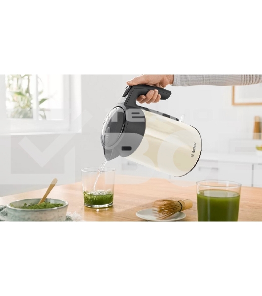 Чайник Bosch TWK7L467, 1.7л, 2400 Вт., нерж.сталь, покрытая эмалью, бежевый, шкала уровня воды