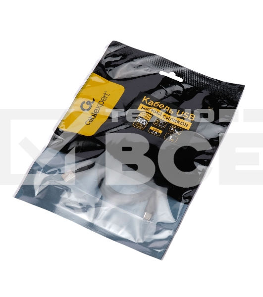 Кабель USB2.0 Cablexpert CC-USB2S-AMCM-1M-BK AM/Type-C, 3А, 18Вт, QC3.0, силиконовый, медь, 1м, черный, пакет