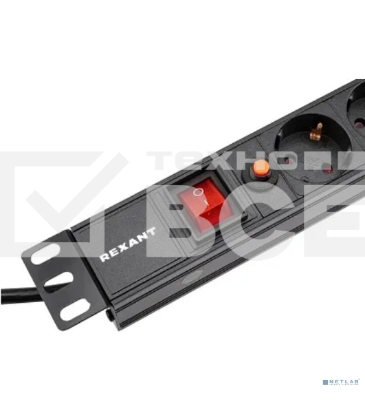 Блок распределения питания Rexant для 19' шкафов, горизонтальный, 6 розеток СЕЕ 7/4, 16A, фильтр, выкл, алюм корп, шнур 2м, вилка СЕЕ 7/7