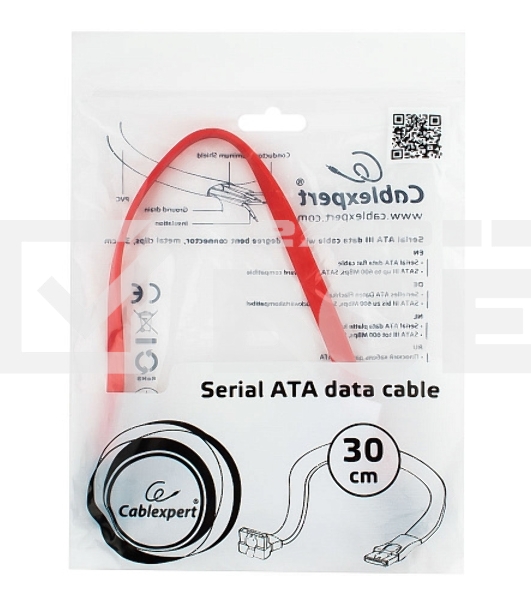 Кабель интерфейсный SATA Cablexpert CC-SATAM-DATA90-0.3M, 30см, угловой разъем, 7pin/7pin, защелка, пакет
