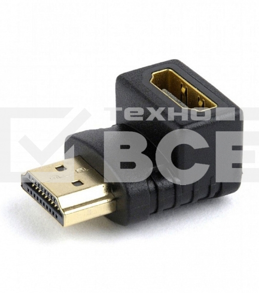 Переходник Cablexpert HDMI-HDMI 19F/19M, угловойсоединитель 90 градусов, золотые разъемы (A-HDMI90-FML)