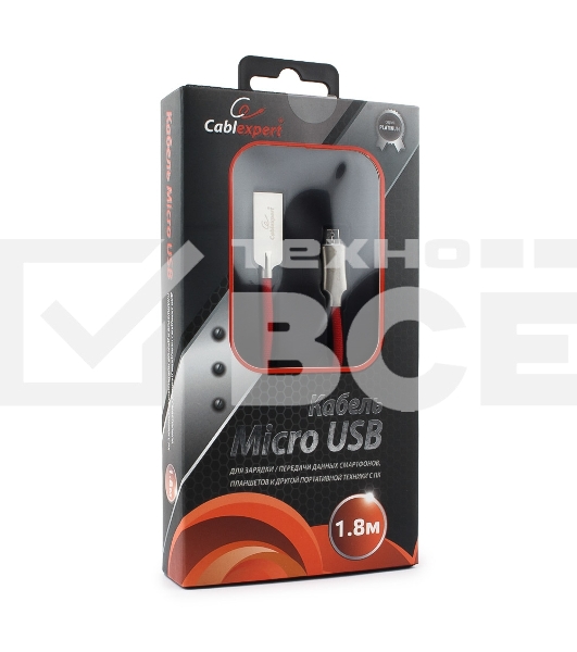 Кабель USB 2.0 Cablexpert CC-P-mUSB02R-1.8M, AM/microB, серия Platinum, длина 1.8м, красный, блистер