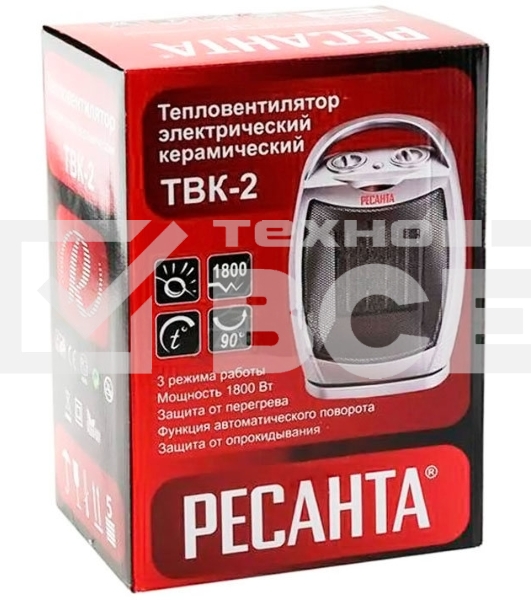 Тепловентилятор Ресанта ТВК-2, серебристый, 900/1800 Вт, 18 м2, термостат, поворот корпуса 67/2/4