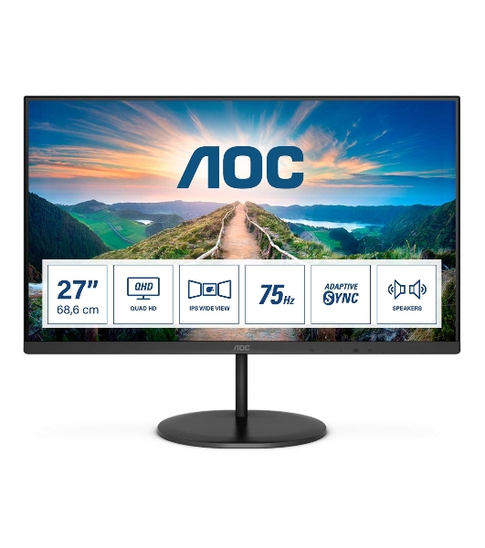 Монитор 27' AOC Q27V4EA IPS 2560x1440, 75 Гц, 4 мс, 16:9, 250 кд/м2, 1xHDMI, 1хDP, черный