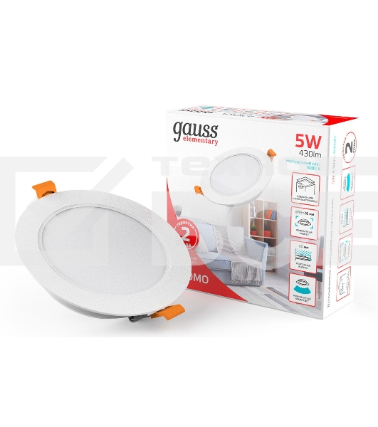 Светильник Gauss Elementary Downlight 5Вт 4000K белый круглый (9100420205)