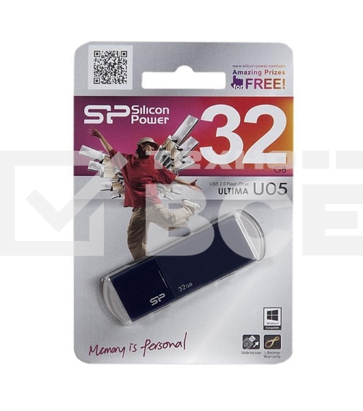 Флешка USB R/W 32Gb, Silicon Power Ultima U05, USB 2.0, синий