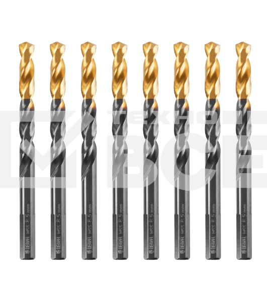 Сверло по металлу, 8,5 мм, HSS-Tin, Golden Tip, 8 шт. Denzel