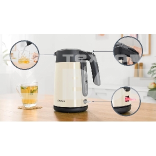 Чайник Bosch TWK7L467, 1.7л, 2400 Вт., нерж.сталь, покрытая эмалью, бежевый, шкала уровня воды