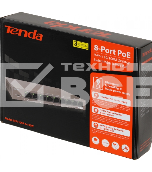 Коммутатор 9PORT 10/100M POE TEF1109P-8-102W TENDA