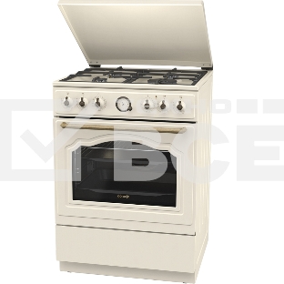 Газовая плита Gorenje GKS6C71CLI, электрическая духовка, металлическая крышка, чугун, слоновая кость