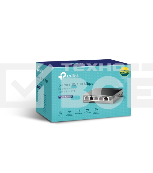 Коммутатор 5-Port 10/100Mbps Unmanaged Switch with 4-Port PoE, meta case, desktop mount, PoE budget 41W.
