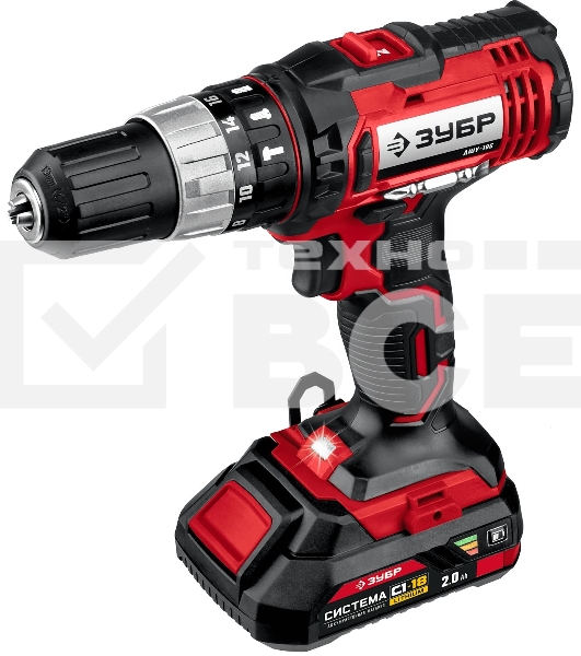 Дрель-шуруповерт аккумуляторная Зубр ДШУ-185-22, Аккумуляторный, 18В, 2 АКБ, Ударный, Кейс