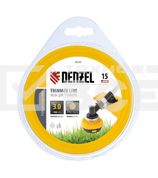 Леска для триммера круглая 3 мм х 15 м, блистер FLEX CORD Denzel