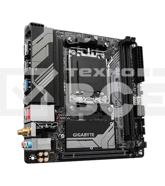 Материнская плата Gigabyte A620I AX, Mini-ITX, AM5, AMD A620, 2xDDR5, 2xSATA, 1xM.2, 1xPCI-E 4.0 x16, 1xHDMI, 1xDP, 1x 2.5Gb LAN, 1xUSB 3.2 Gen 2, 1xUSB 3.2 Gen 1, 3xUSB 2.0, 3x3.5мм, 7.1, ATX